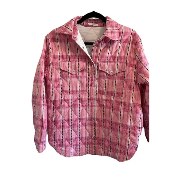 ISABEL MARANT ETOILE $836 Mysen Quilted Cotton Jacket Pink Plaid Sz M Shacket - Picture 8 of 16